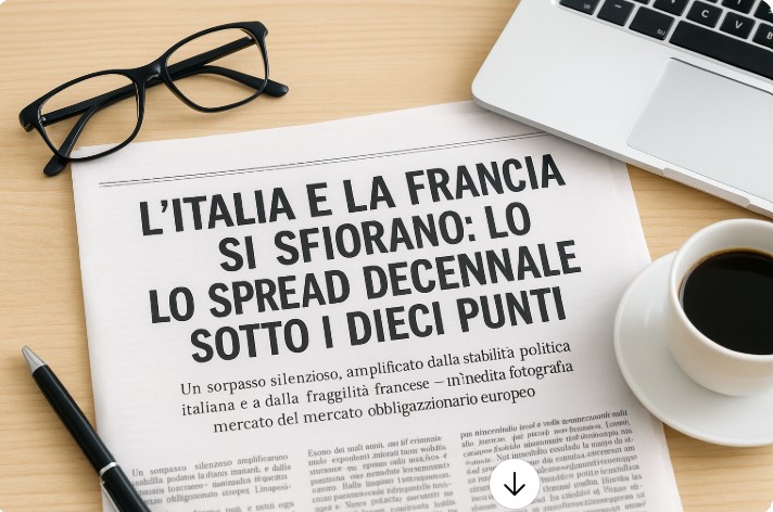 L’Italia e la Francia si sfiorano: spread sotto i dieci punti
