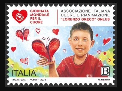 Poste, un francobollo per la Giornata Mondiale per il Cuore dedicato a Lorenzo Greco