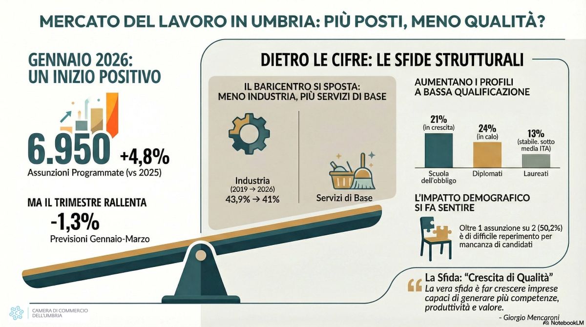 Umbria, più assunzioni ma meno qualità: il lavoro che cambia nel 2026